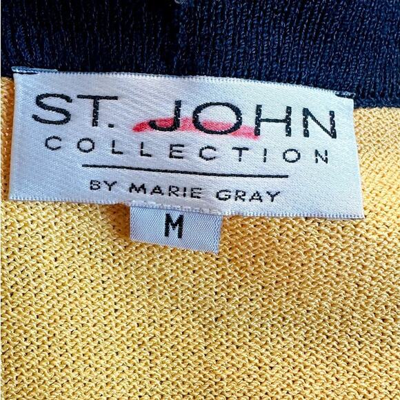 Vintage St John Collection Marie Gray Yellow Navy Sailboat Cardigan Sweater M - Picture 5 of 6